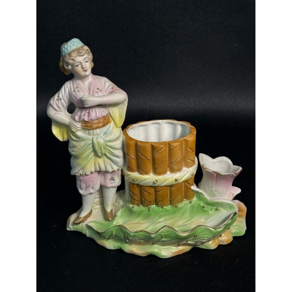 Vintage Occupied Japan Porcelain Bisque Victorian Woman Vase By Paulux 6.5”